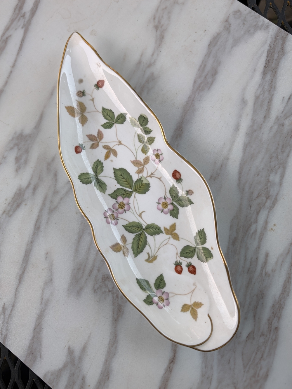 Wedgwood Bone China Small Serving Dish in White with Floral Strawberry Motif